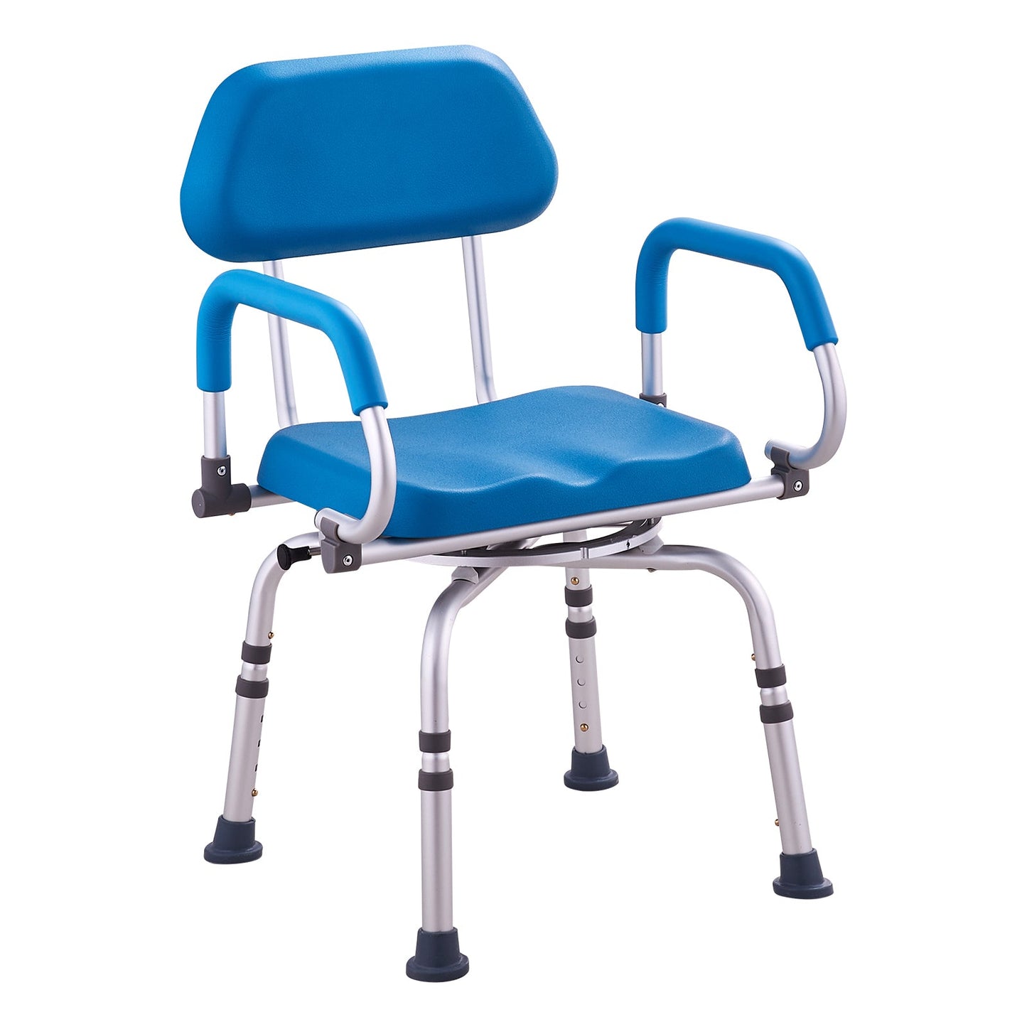 Shower Chair 360 Degree Swivel Padded PU Seat Aluminum 300 LB Blue