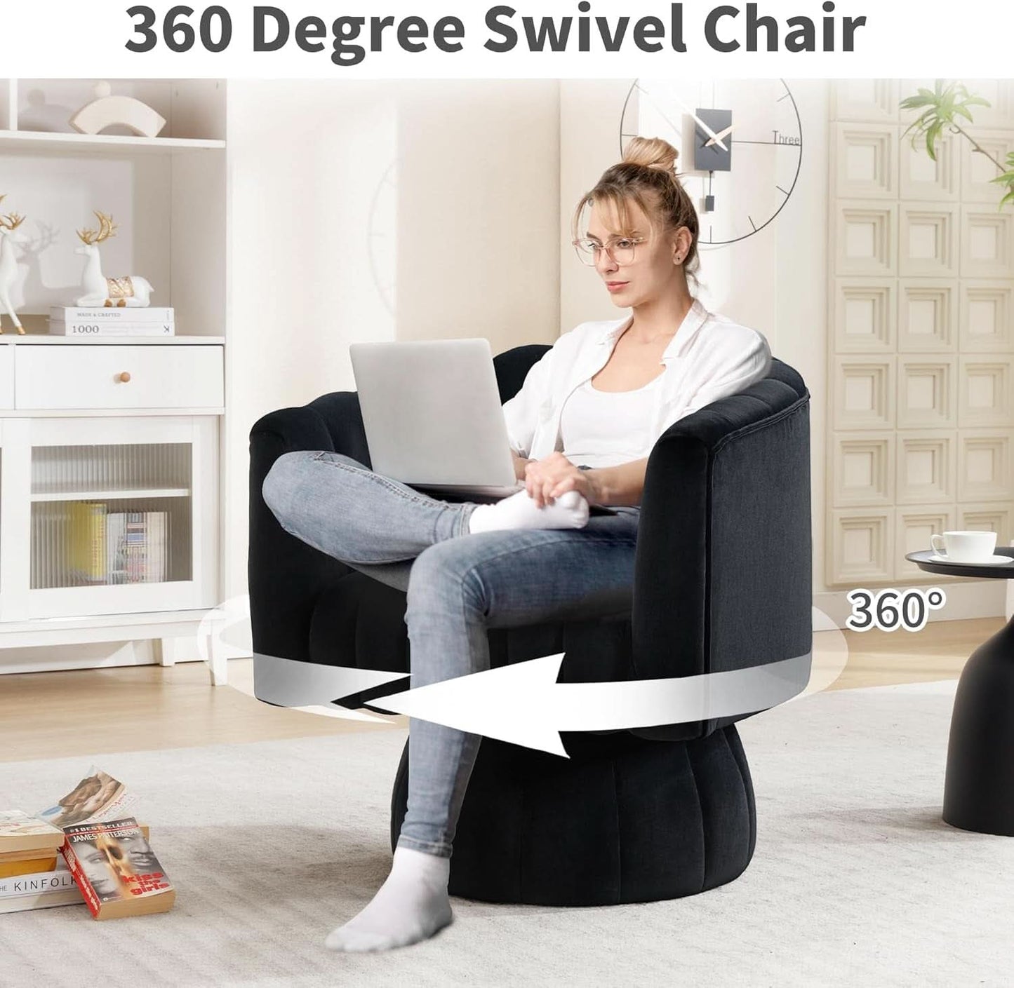 Swivel Armchairs 360Degree Black LivingRoom Pack Duo