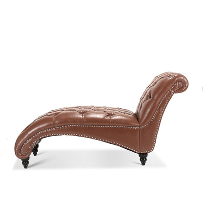 Brown PU Tufted Armless Chaise Lounge with Foam Seating and Birch Legs