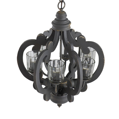 Chandelier Farmhouse 6-Light Wood Pendant Adjustable Chain Dining Room