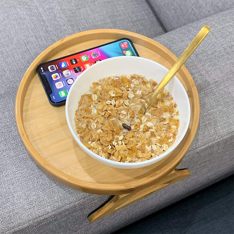Round Bamboo Sofa Tray with Legs Foldable