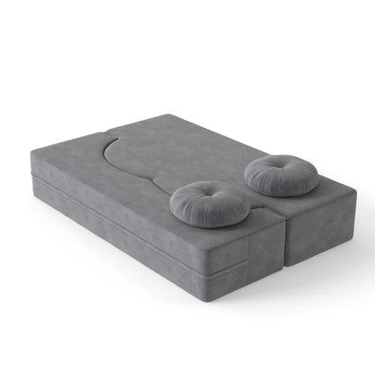 Floor Sofa Bed Corduroy Gray Convertible Sleeper Full Size 75.6 In