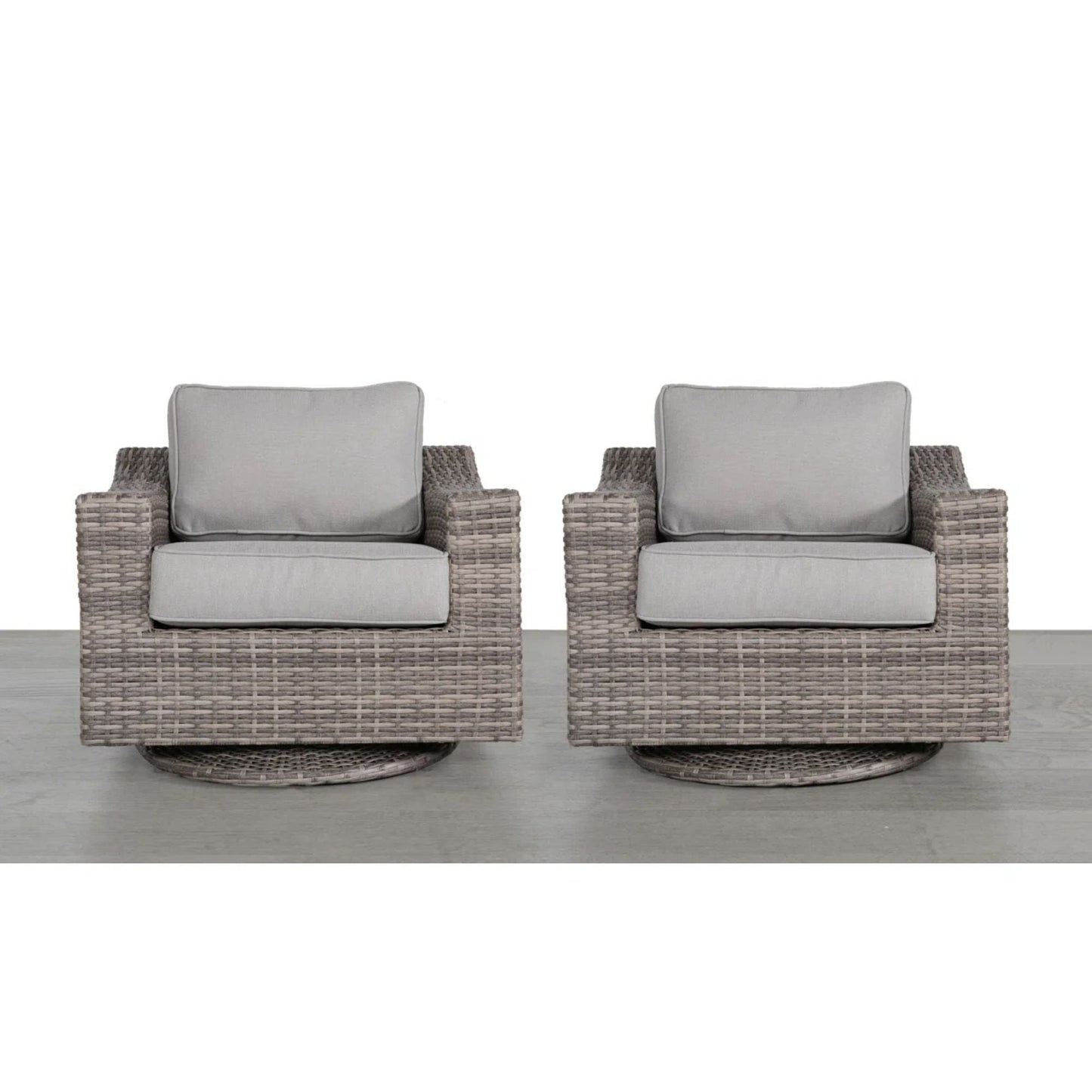 Outdoor Swivel Patio Chair Wicker Gray Aluminum 33in Cushioned