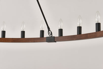 Chandelier Wood Wagon Wheel 20-Light Farmhouse Matte Black 39.3 In