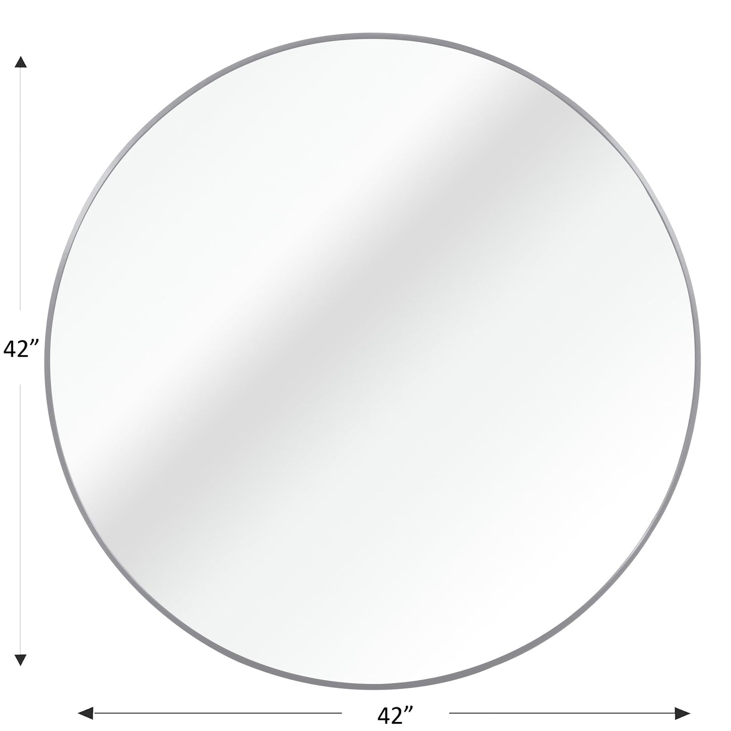 Wall Mirror Round Aluminum Frame Silver 42 In HD Glass Shatterproof Film