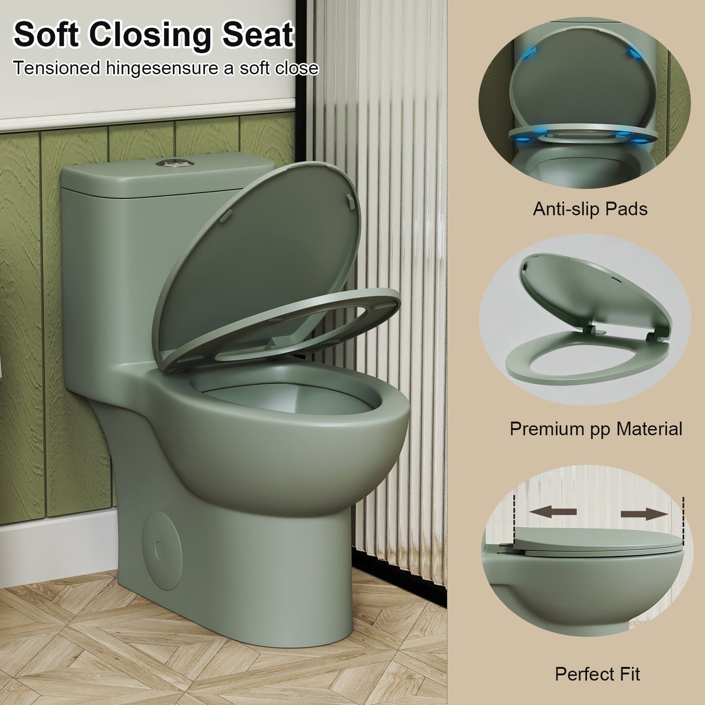 1.1/1.6 GPF Tornado Flush One-Piece Toilet ADA Height 17in, Dual Flush, Green
