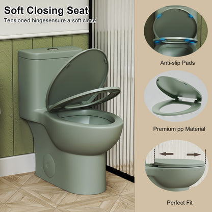 1.1/1.6 GPF Tornado Flush One-Piece Toilet ADA Height 17in, Dual Flush, Green