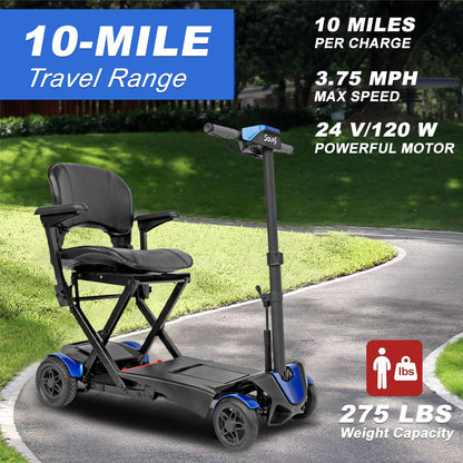 Mobility Scooter 4-Wheel Folding Blue 275 LB ABS Aluminum 37.8x24.4 In