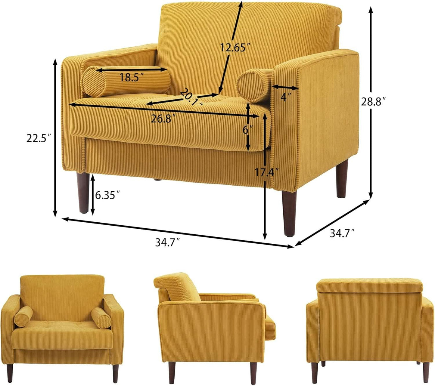 Mid Century Modern Oversized Corduroy Accent Chair
