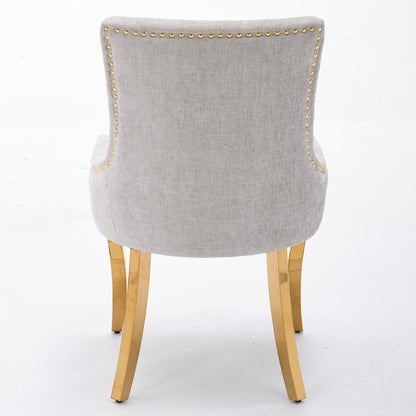 Chenille Dining Chairs, Modern Style with Curved Gold - Plated Legs & Rivet