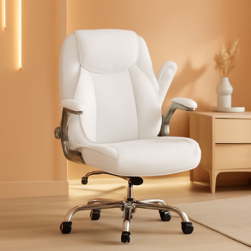 White Ergonomic Office Chair With Lumbar Support Adjustable
