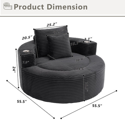 55" Round Memory Foam Velvet Sofa Bed with Cup Holder
