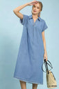 Umgee Stone Washed Collared Denim Midi Dress