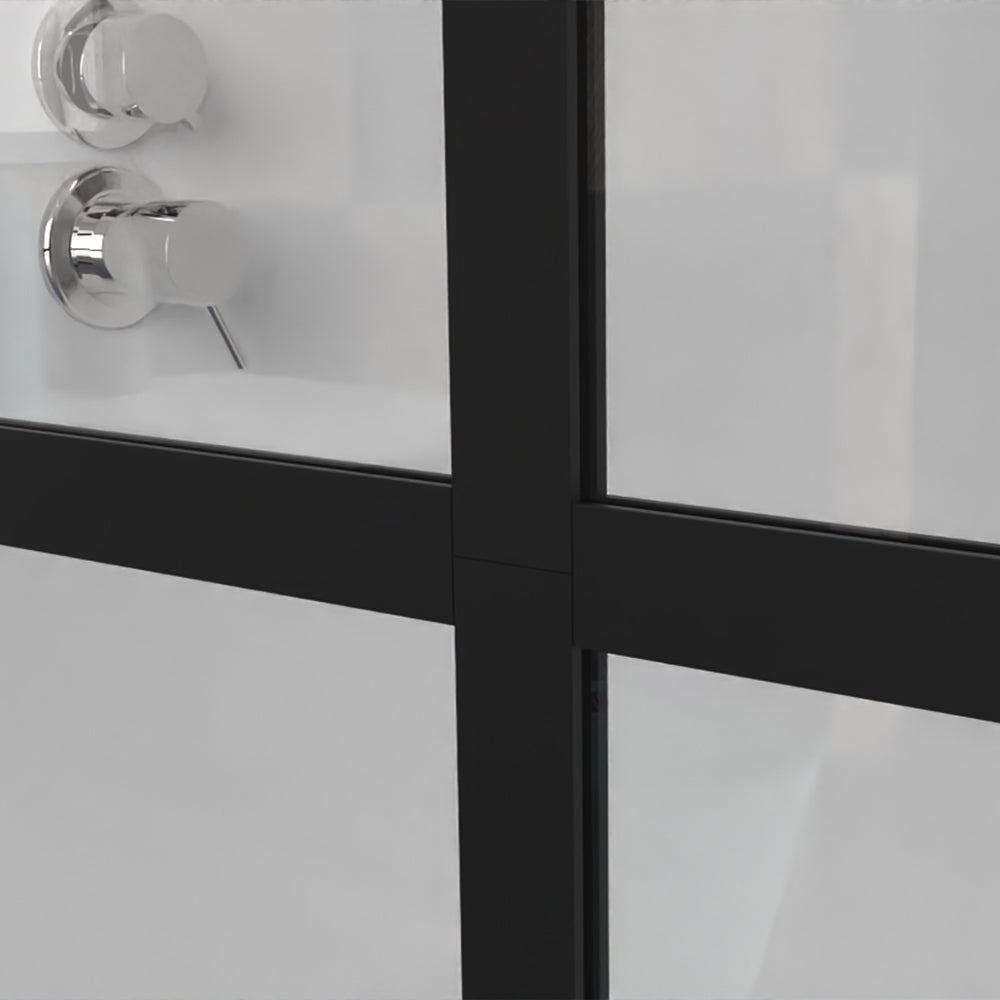 46' X 72' Shower Screen for Walk-in Wet-room Black Full-frame 4 Tempered Glass Panels