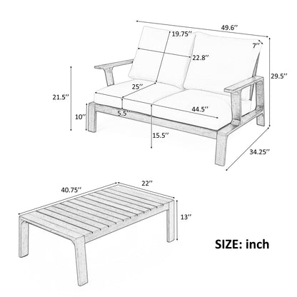 Outdoor Sofa Set Acacia Wood Dark Brown Beige Cushion 2 Piece Table