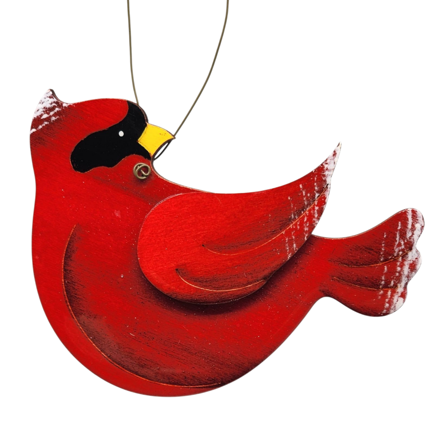 Wooden Cardinal Ornament - In flight Looking Back Right