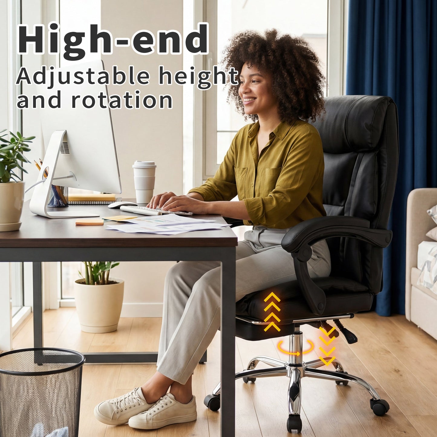 Executive Office Chair with Foot Rest, Adjustable Height High Back Reclining ...