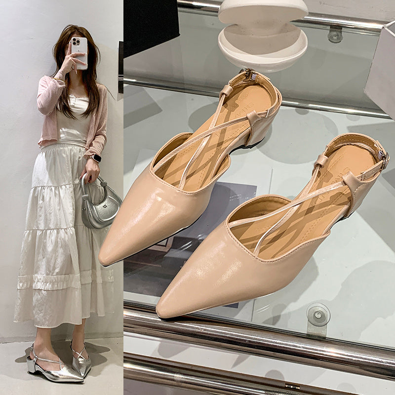 2026 Summer New French Pointed Toe Cross Strap Closed Toe Sandals, Elegant Versatile Wedge Heel Back Strap Commuter Sandals For Women