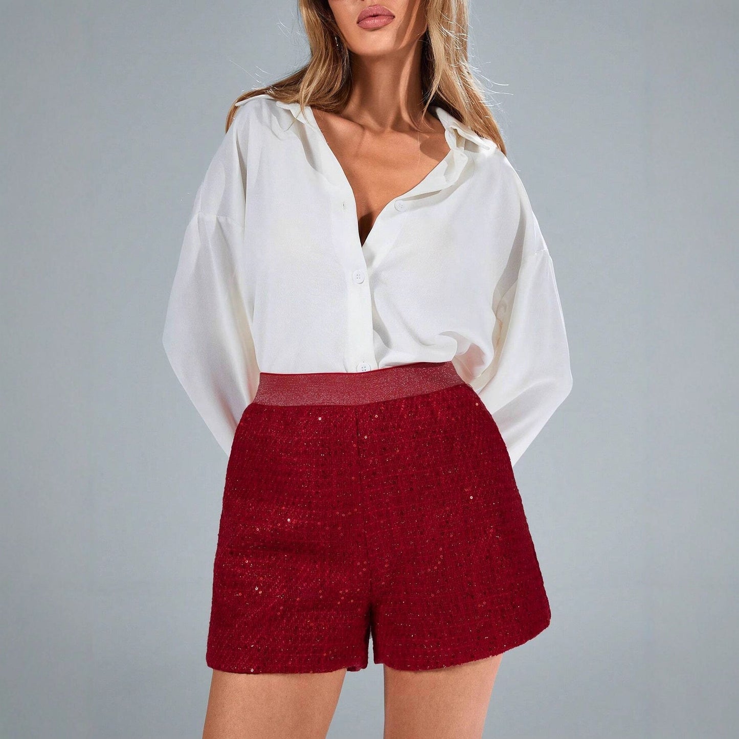 Versatile Wide-leg Bootcut Pants With A Stretchy Elastic Waist, Crafted From Shimmering Coarse Wool And Glossy Silk