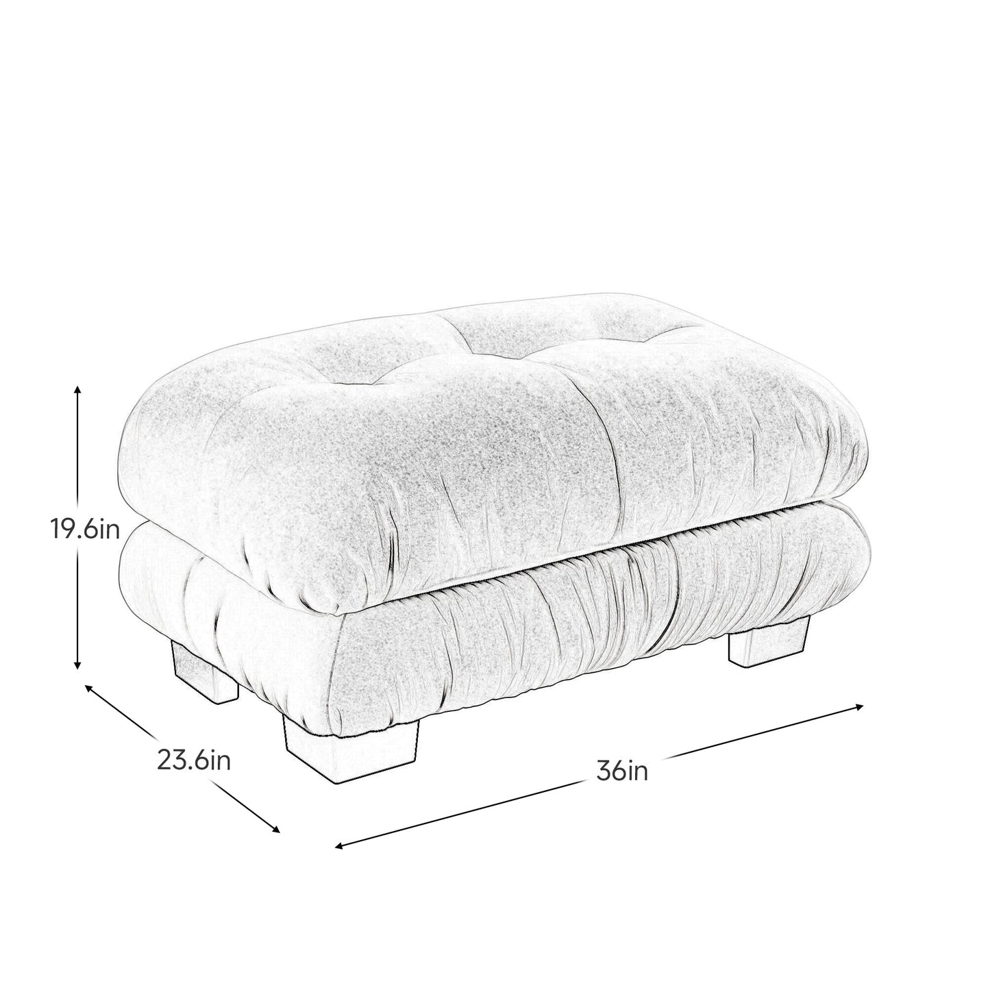 27 Inch Modular Chenille Ottoman Gray, 36.3x23.6x19.7