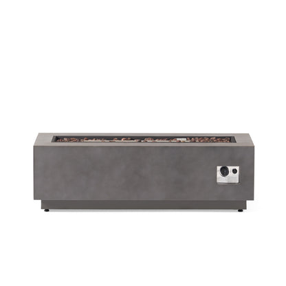 RECTANGULAR IRON FIRE PIT 50,000 BTU WITH TANK HOLDER, Stone Gray