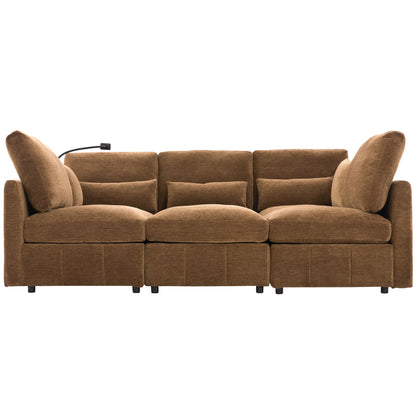 Modern Modular U-Shaped Sofa Bed With Movable Ottoman, USB Ports, Phone Holder