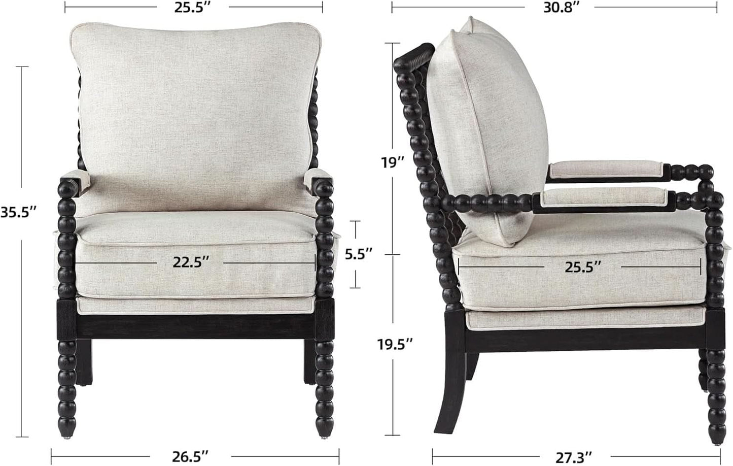 European Linen Spindle Armchairs Set Pair Cushions