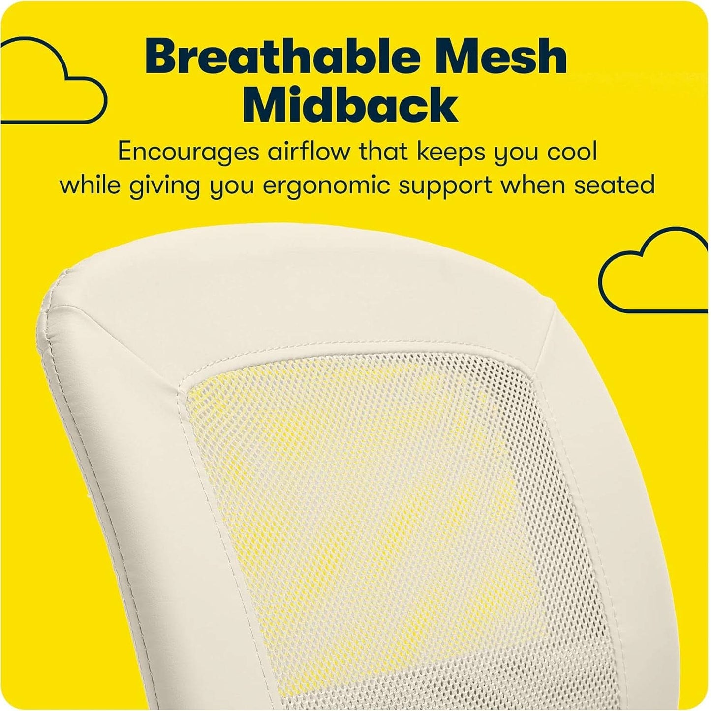 Armless Desk Chair With Mesh Back And Wheels Cream White