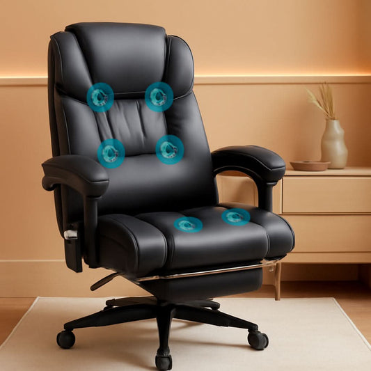High Back Massage Office Chair With 6 Vibration Points And Footrest Black