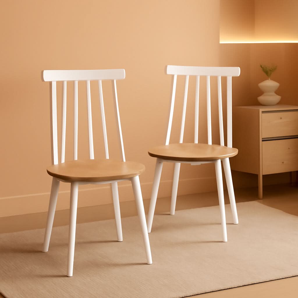 Farmhouse Spindle Back Side Chair White Natural Dining Room