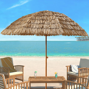 Patio Umbrella Tiki Thatch Style Raffia Brown 8 Ft Tilt Push Button