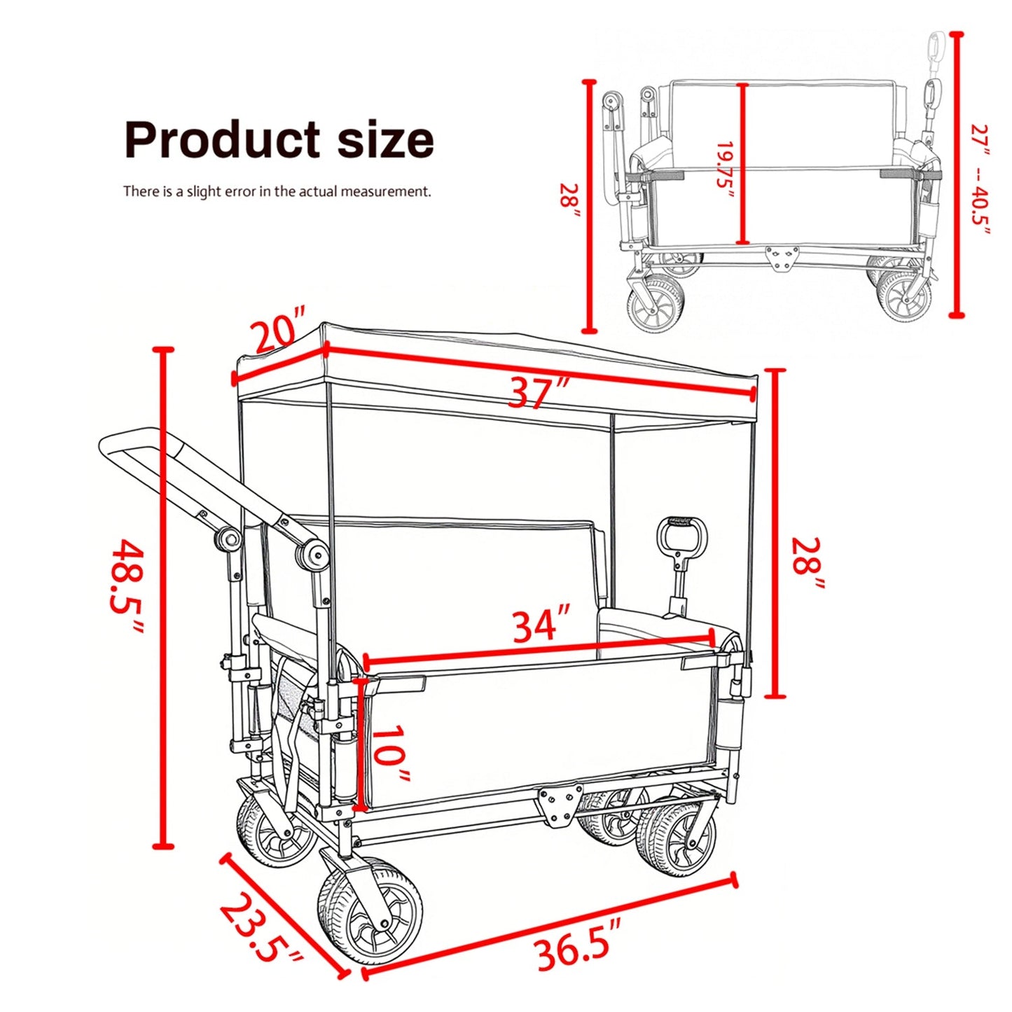 Folding Wagon Cart with Bench Seat & Canopy, 500lbs Capacity