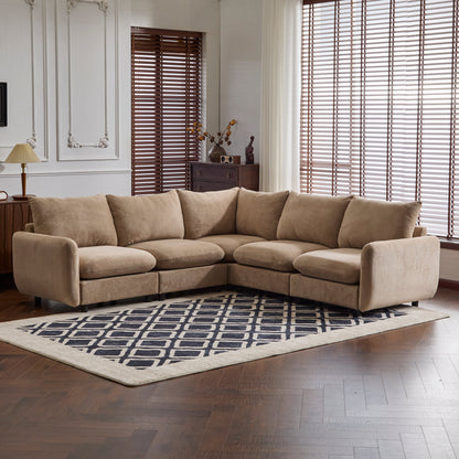 Sectional Sofa Modular Velvet Camel 5 Seat 99 In Eucalyptus Frame
