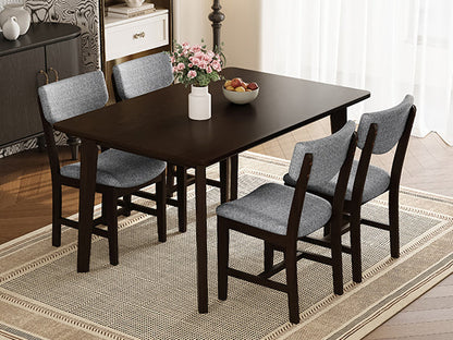 Rustic 5-Piece Dining Set - 1 Solid Wood Table + 4 Upholstered Chairs,