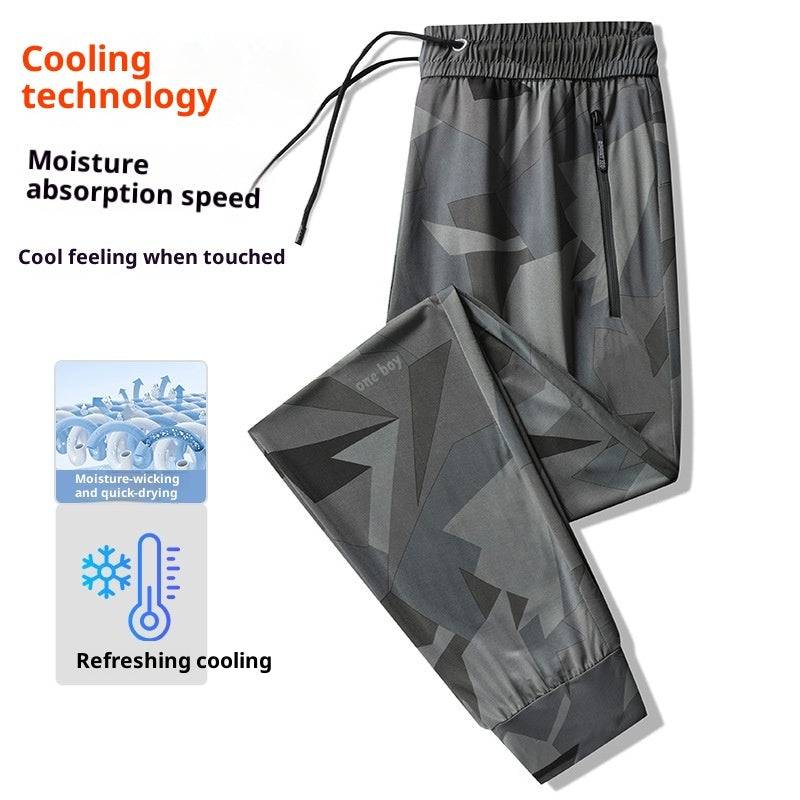 Summer Camouflage Loose-Fit Plus-Size Stretch Quick-Dry Sports-Casual Mens Ankle-Tightening Trousers