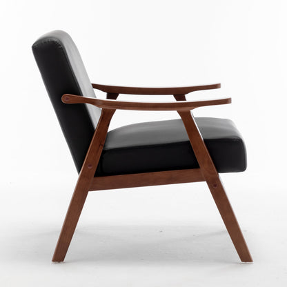 Mid-Century Wingback Accent Chair Black PU Leather 26x31x32