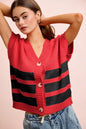 BiBi Game Day Theme Stripe Buttoned V Neck Knit Cardigan