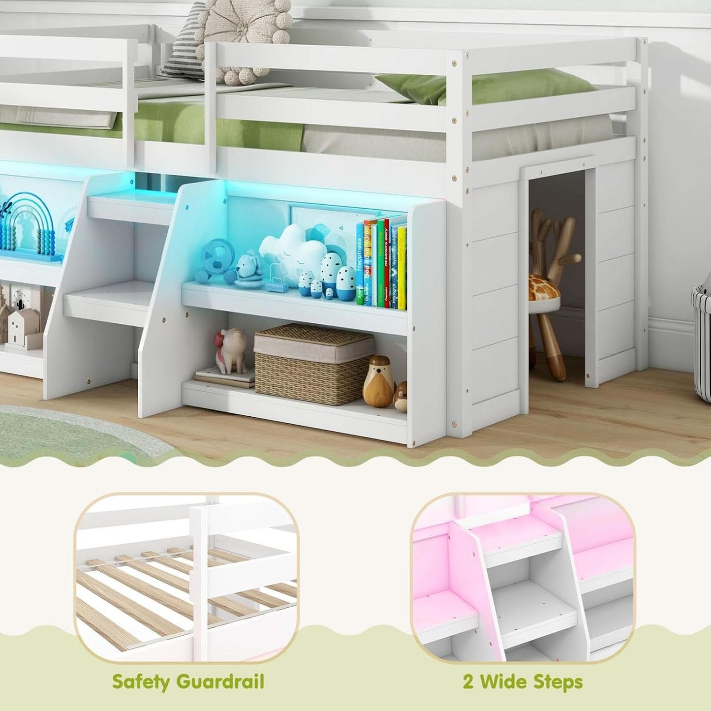 Twin Loft Bed With LED Lights And Durable Build Quality