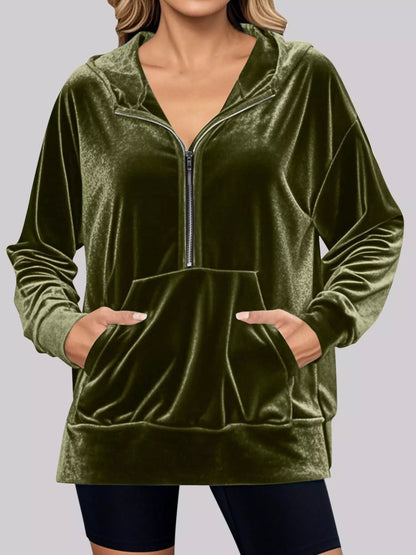 Full Size Half Zip Kangaroo Pocket Hoodie Plus Size