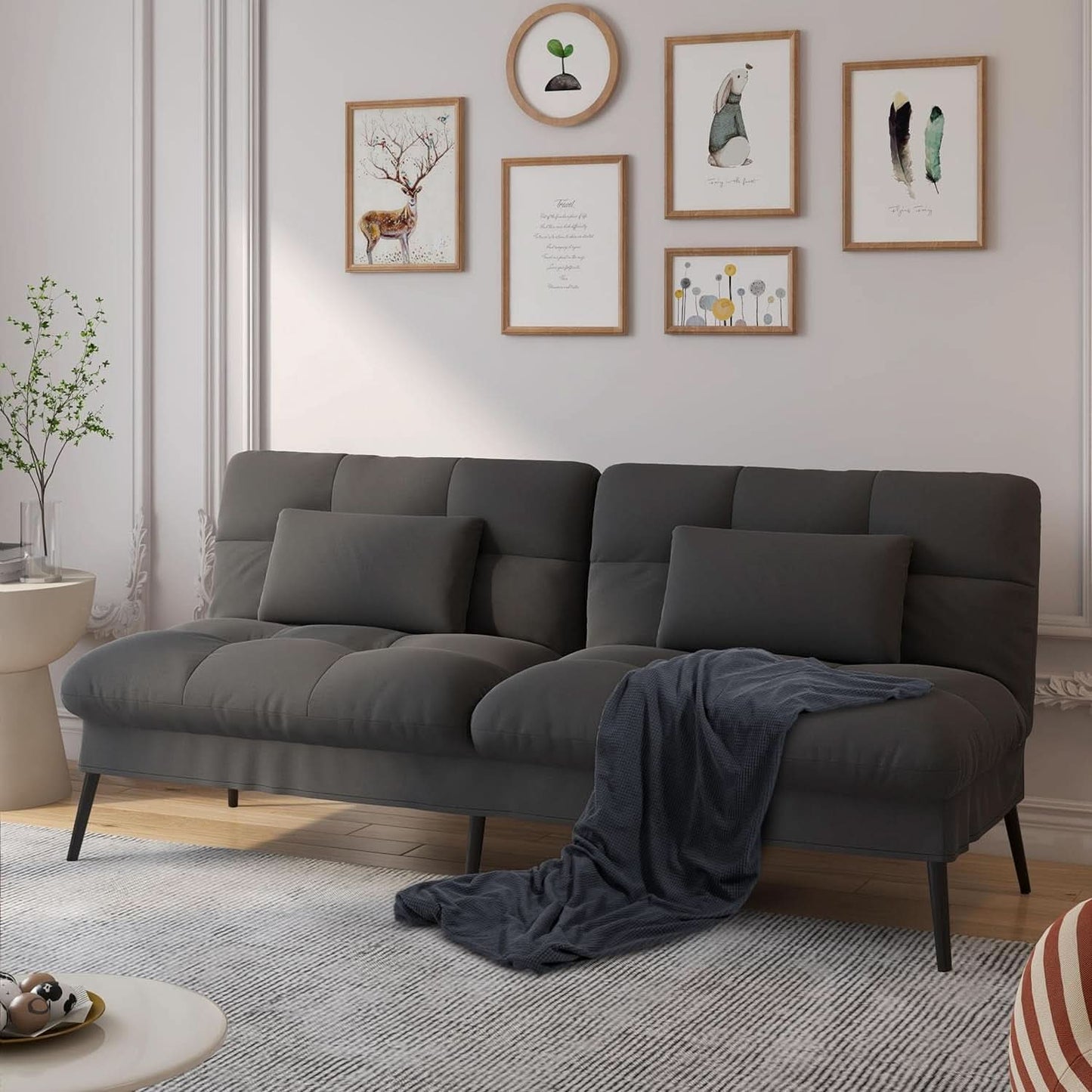 68 Inch Convertible Futon Sofa Bed With Adjustable Backrest