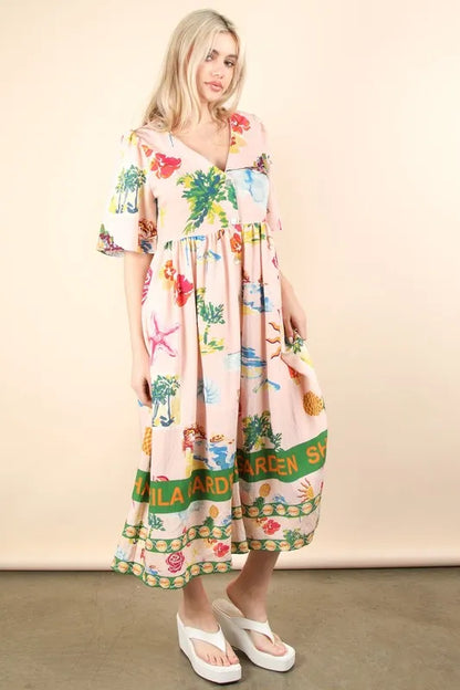 VERY J Button Down Printed Midi Dress