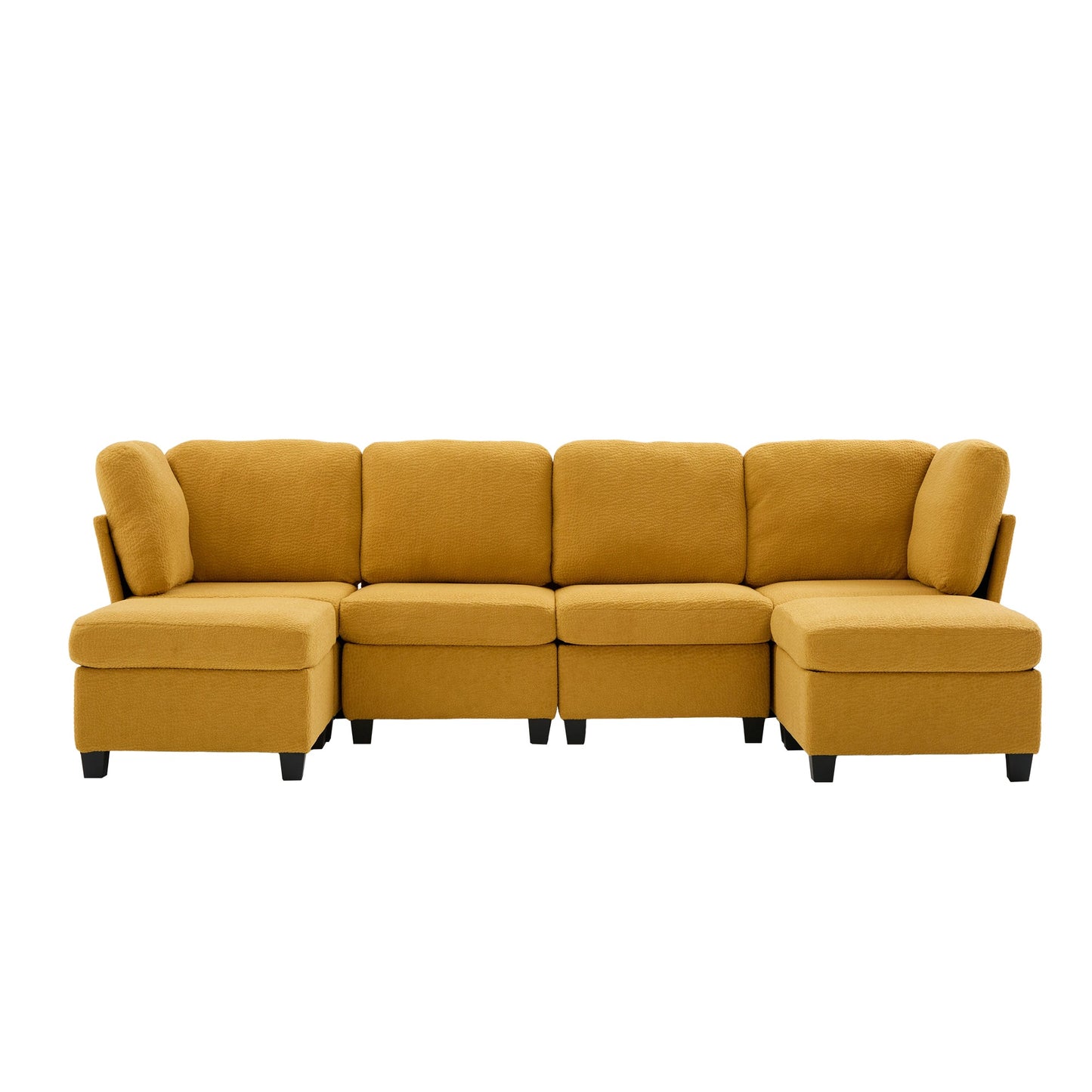 Sectional Sofa U-Shape 6 Seat Mustard Yellow Storage Ottoman