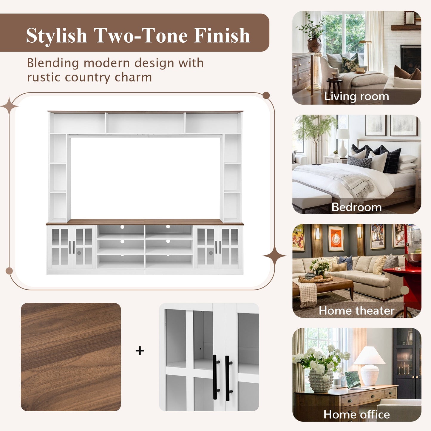 White MDF Glass TV Stand Entertainment Center Wall Unit 80