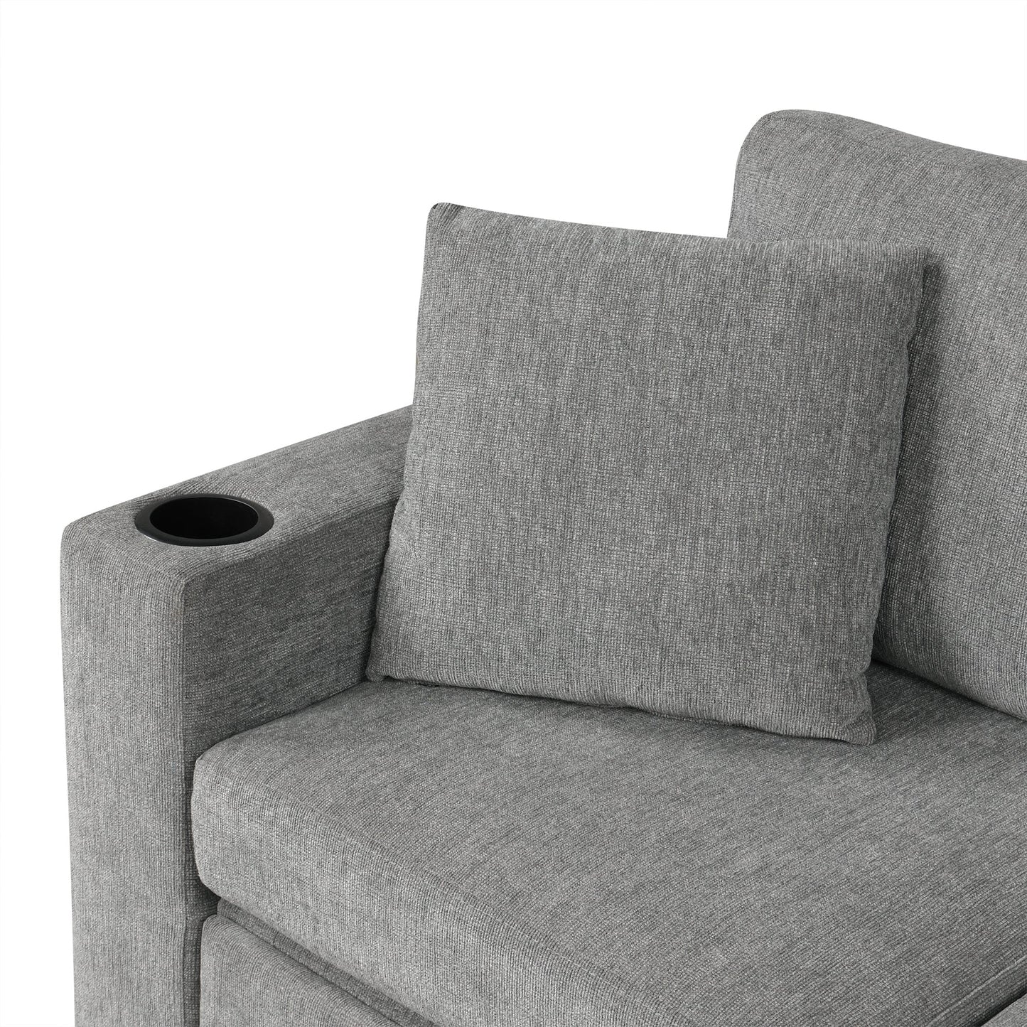 84" Sectional Sofa Convertible Pull-Out USB Gray