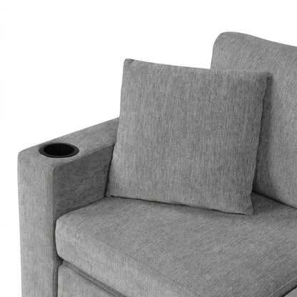84" Sectional Sofa Convertible Pull-Out USB Gray