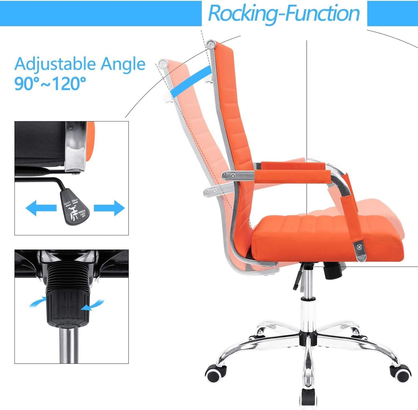 Orange Ribbed Leather Office Desk Chair Adjustable Height