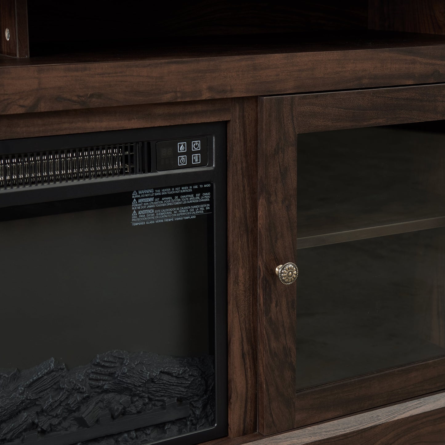 TV Stand Fireplace American Traditional Brown MDF 1400W Fits 65 In TV 60 In