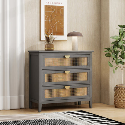 3-Drawer Cabinet - Natural Rattan - Suitable for Bedroom, Living Room, or Study