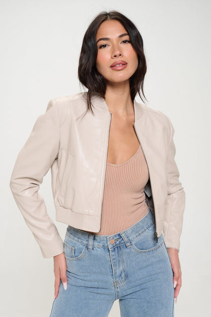 Women's Vegan Cropped Bomber Jacket