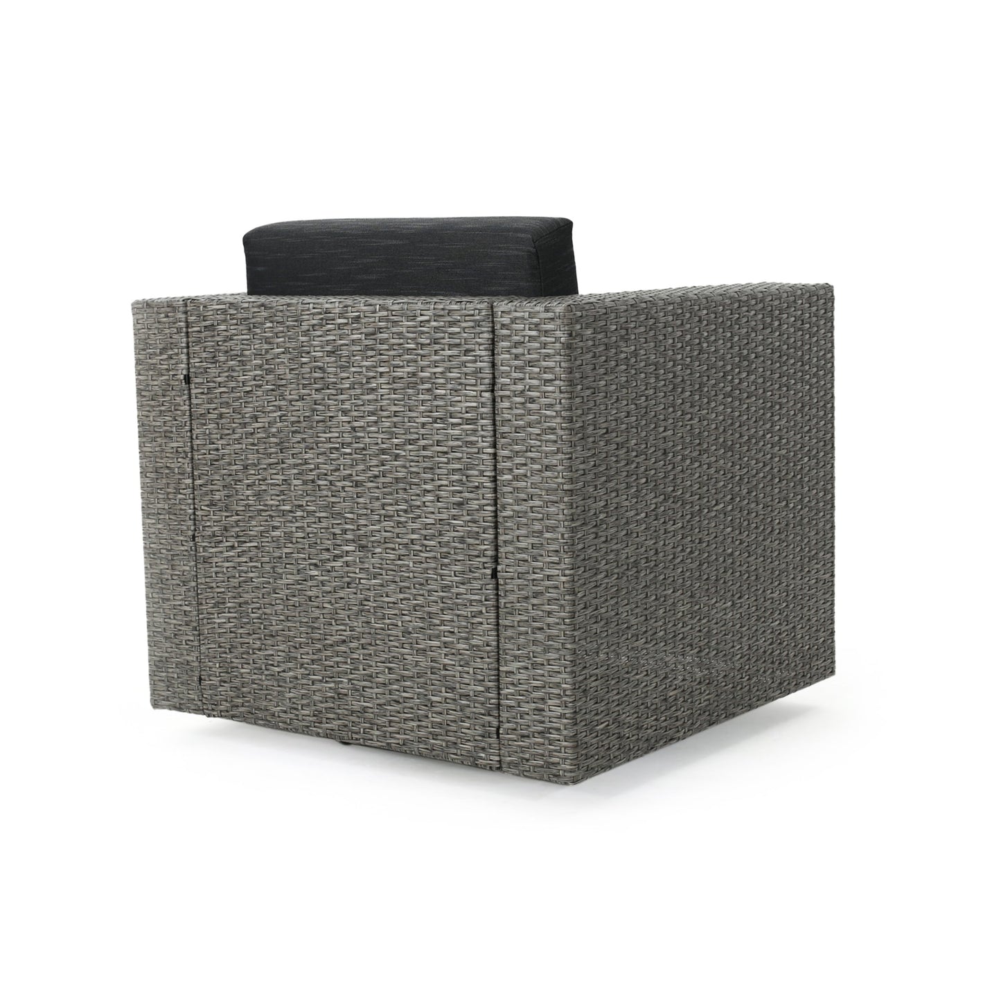 Outdoor Swivel Club Chair Wicker Iron Black Gray Cushion
